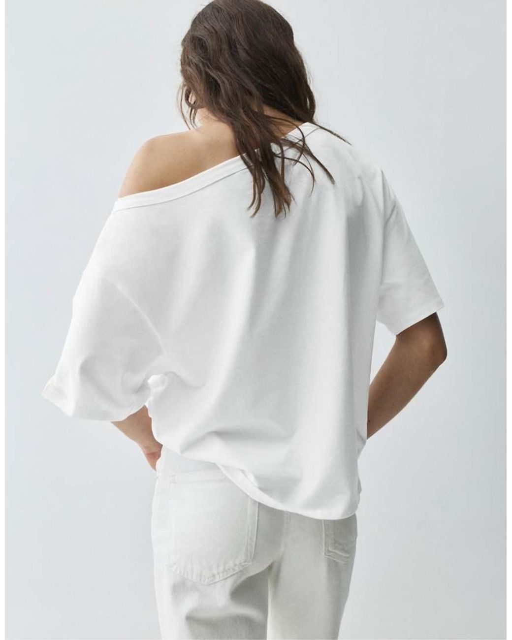 Pull&Bear White Asymmetric Short Sleeve T-shirt