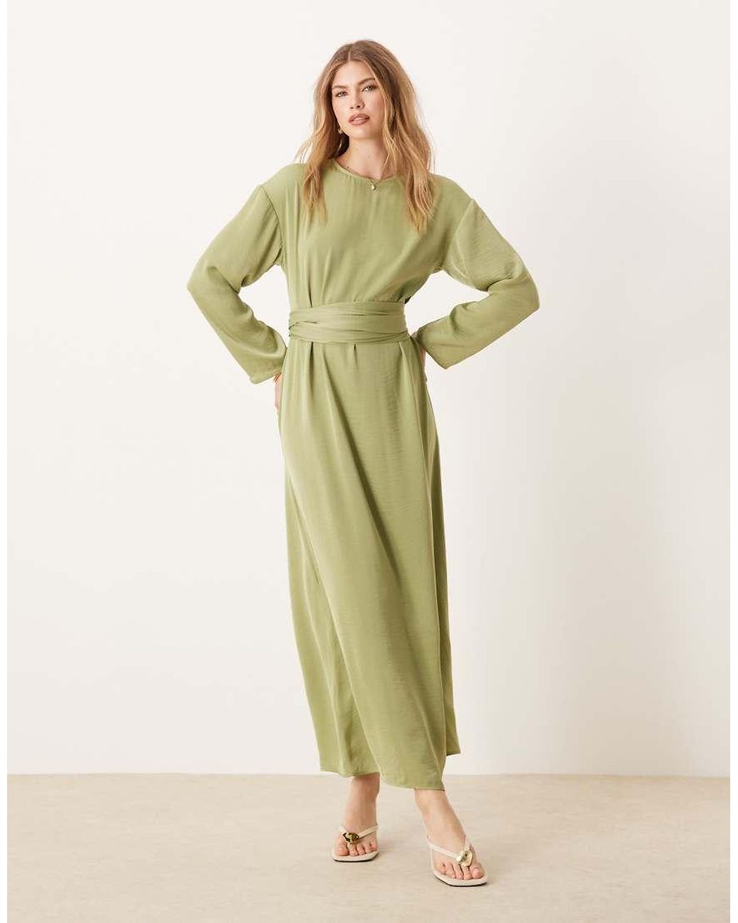 ASOS Green Tie Back Satin Maxi Dress