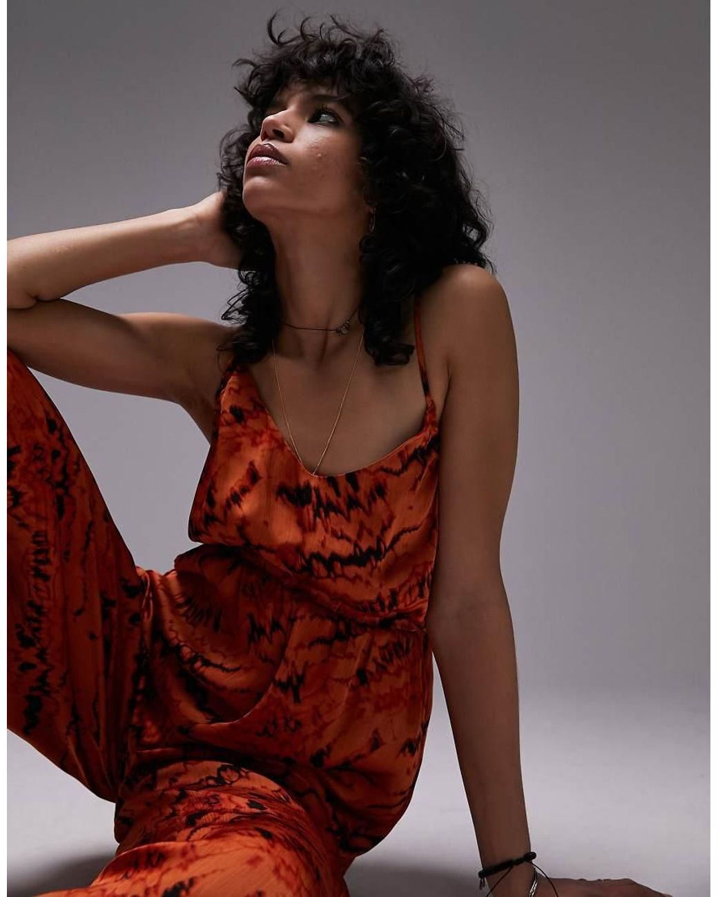 TOPSHOP Brown Strappy Slinky Wide Leg Jumpsuit