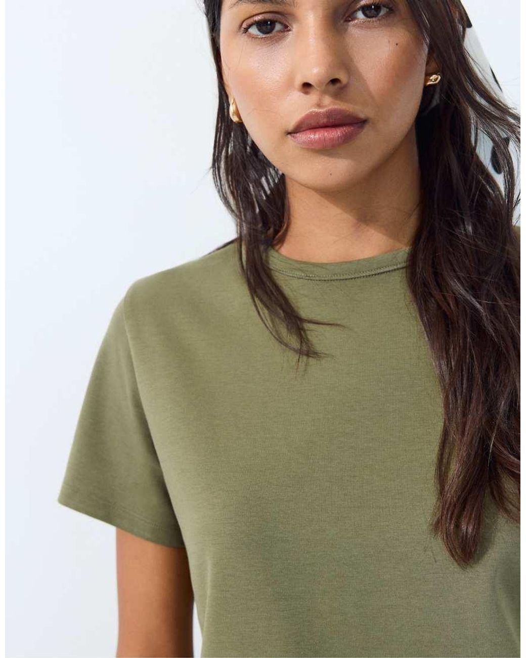 Stradivarius Blue Basic Regular Fit Soft-Touch T-Shirt