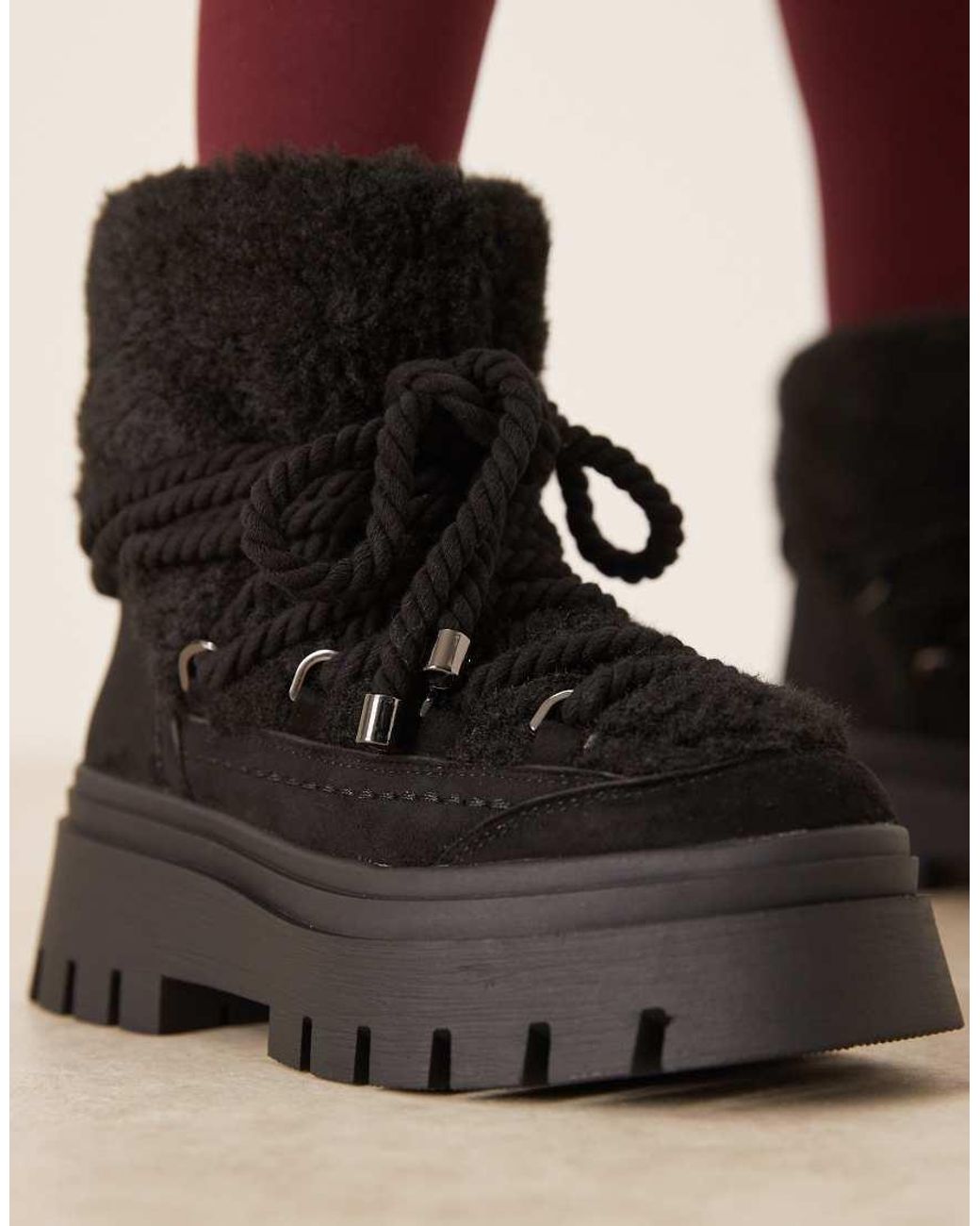 ASOS Black Acclaim Shearling Lace Up Snow Boots