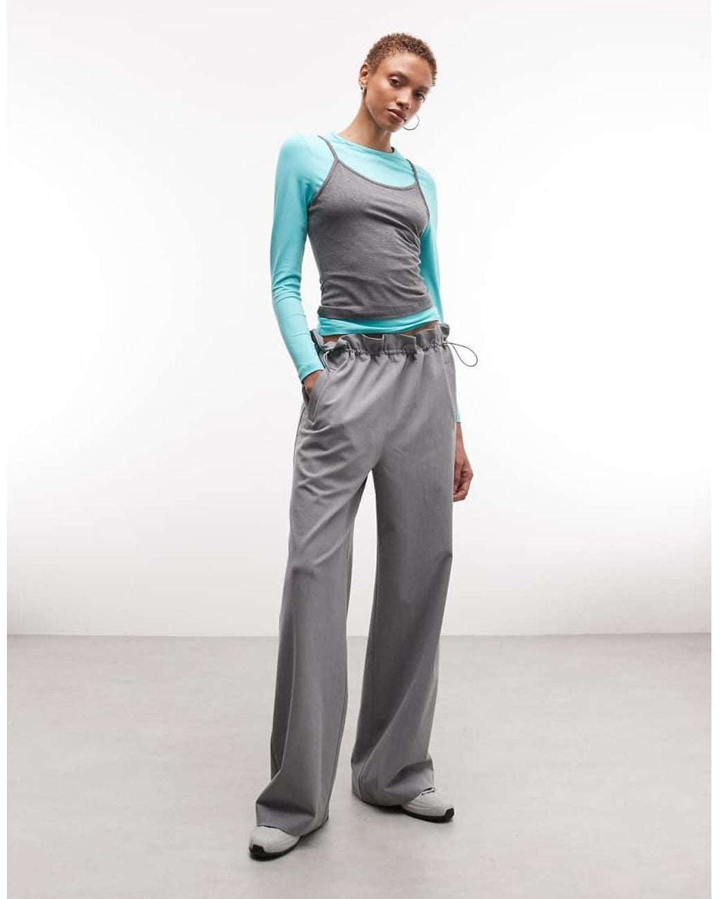 Collusion Double Layer Cami Long Sleeve T-shirt-blue