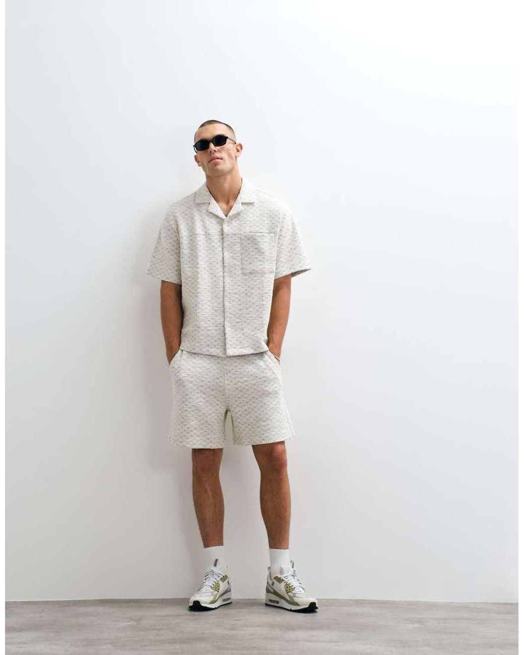 ASOS White Co-ord Mid Length Textured Shorts for men