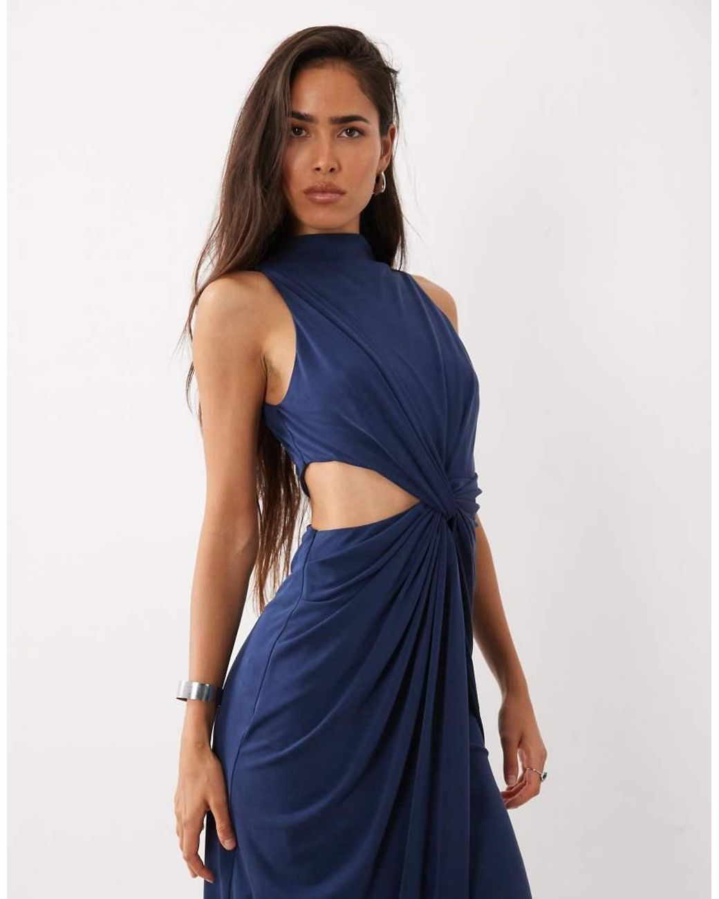 ASOS Blue Sleeveless Maxi Dress With Cut Out Twist Detail