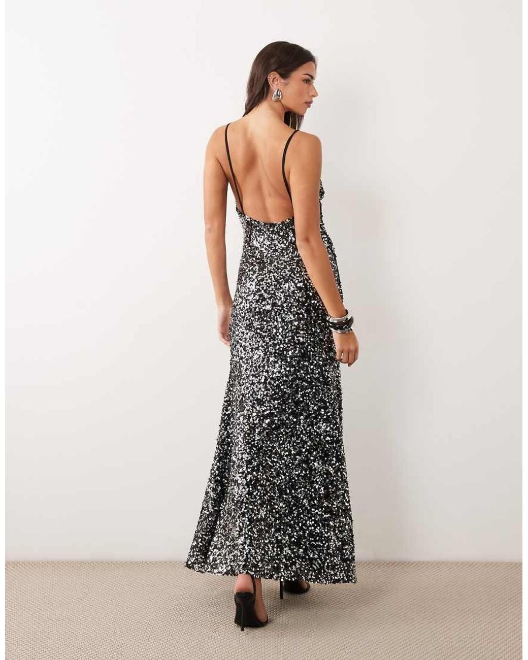 ASOS Metallic Two Tone Sequin Maxi Dress With Square Neck Detail