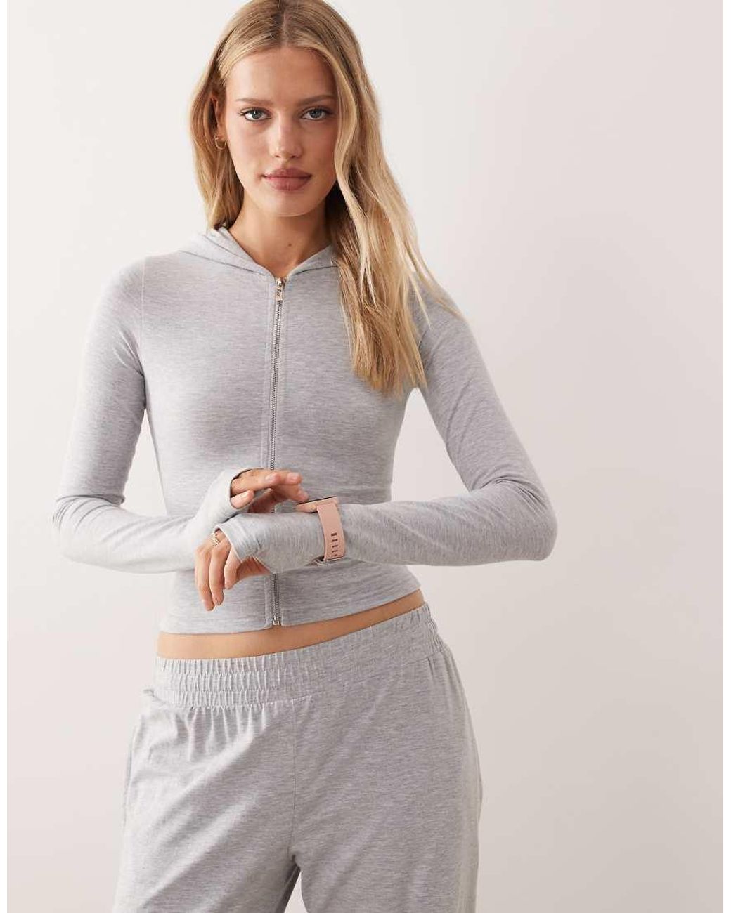 Kaiia Gray Cotton Rich Zip Through Hoodie Co-ord