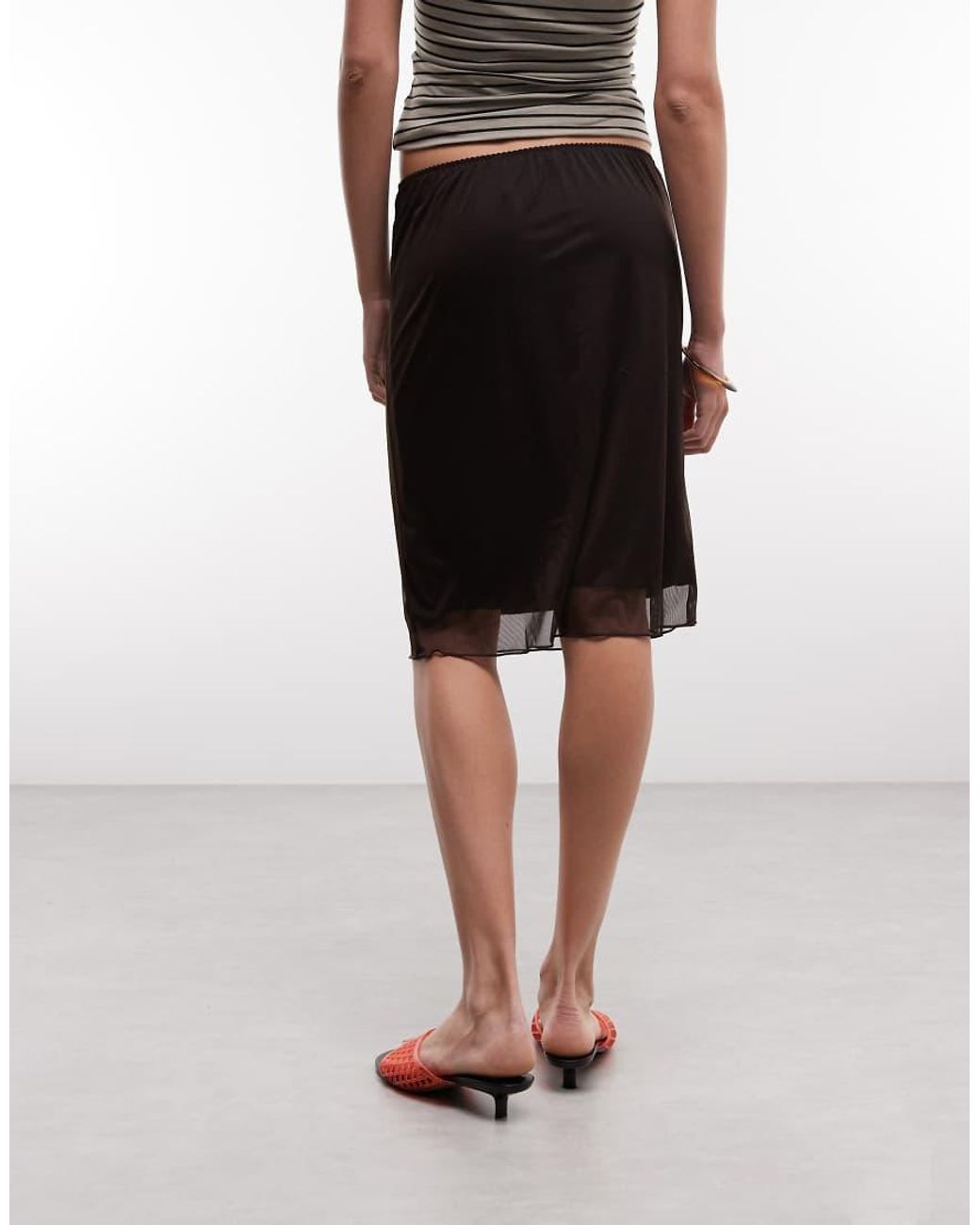 Monki Brown Mesh Knee Skirt