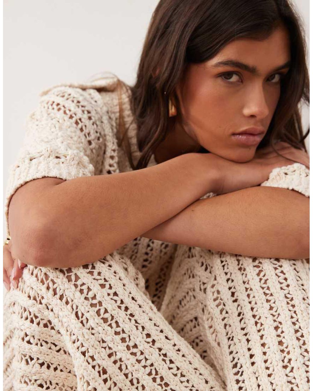 ARRANGE Natural Crochet Straight Leg Pants