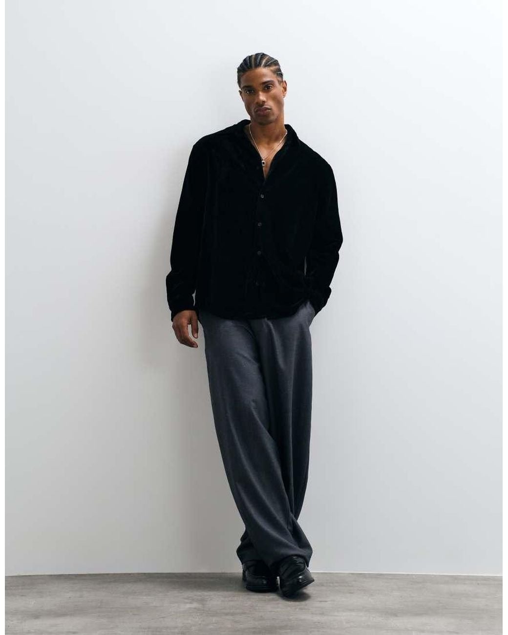 ASOS Blue Relaxed Velvet Shirt for men