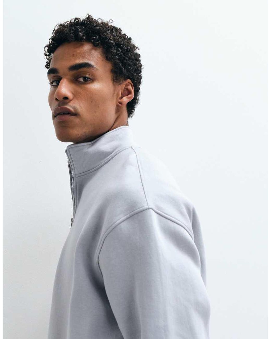 ASOS Gray Essentials Oversized Quarter Zip Sweatshirt for men