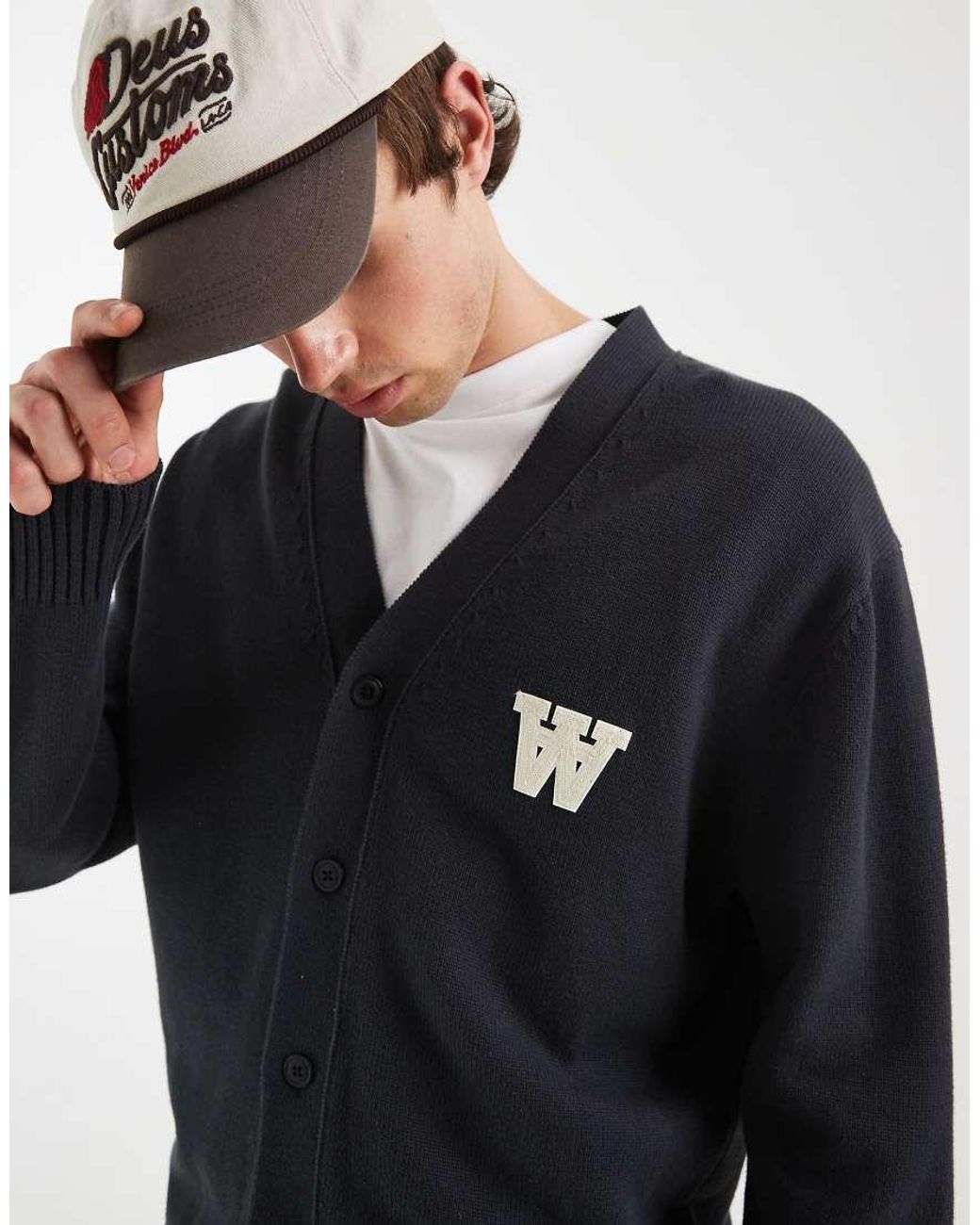 DOUBLE A by WOOD WOOD Blue 100% Cotton Tay Cardigan With A Logo for men