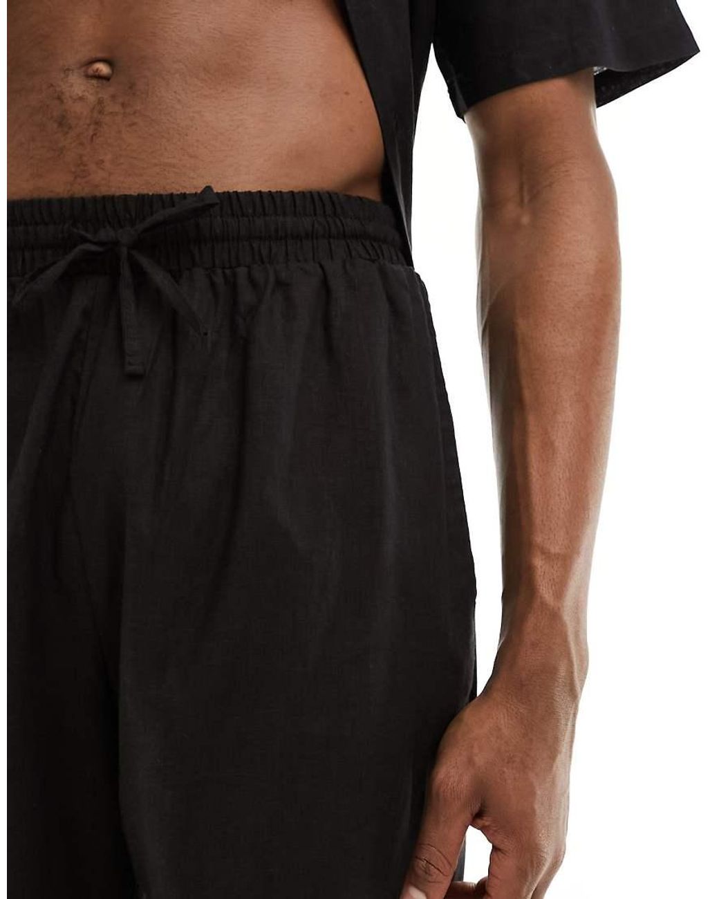 South Beach Black Linen Blend Beach Shorts for men