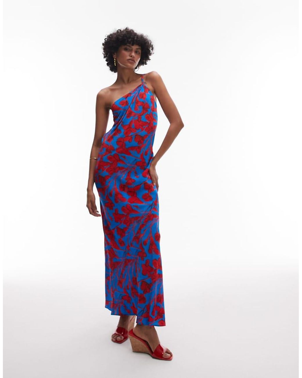TOPSHOP Blue Asymmetric One Shoulder Open Back Midi Occasion Dress