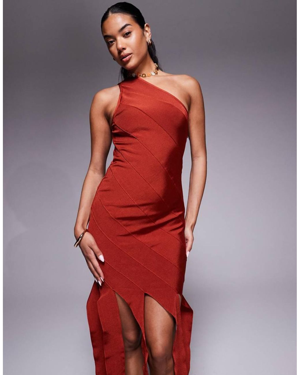 ASOS Red One Shoulder Bandage Maxi Dress With Bandage Drapes