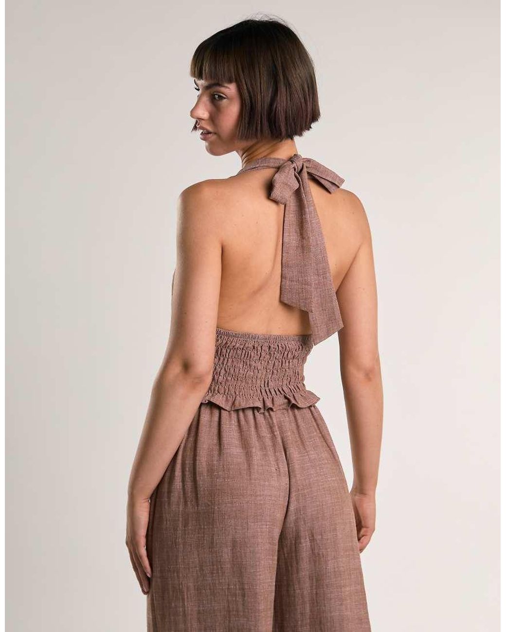 Glamorous Brown Smocked Halter Top