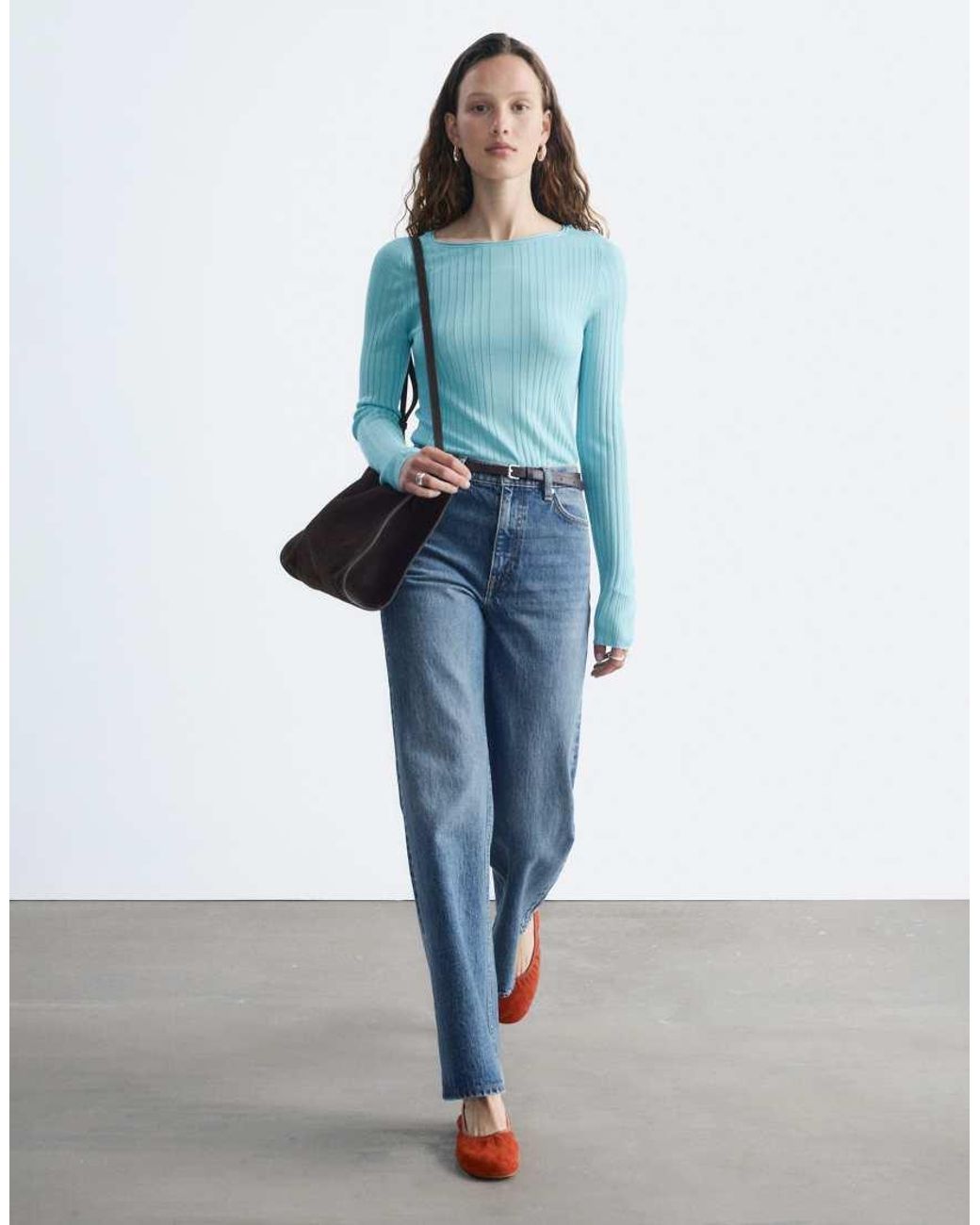 & Other Stories Blue Fine Knit Ribbed Top