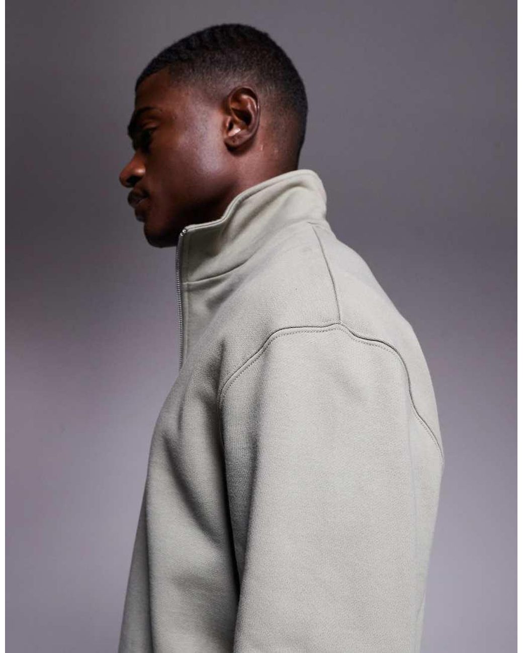 ASOS Gray Heavyweight Oversized Quarter Zip Sweatshirt With Fixed Hem for men