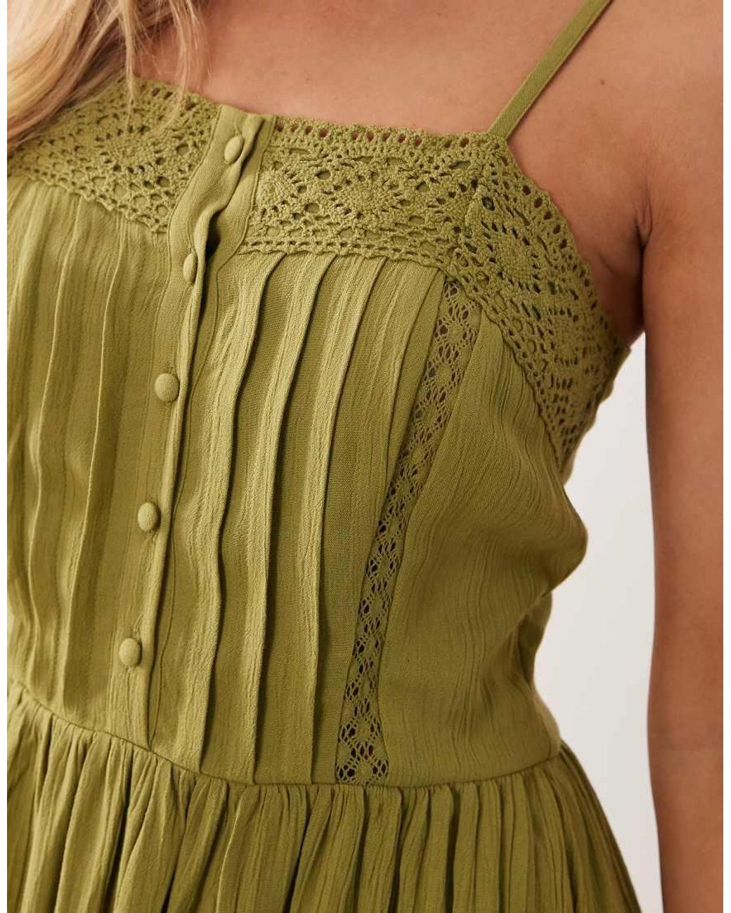 Miss Selfridge Green Lace Insert Maxi Dress