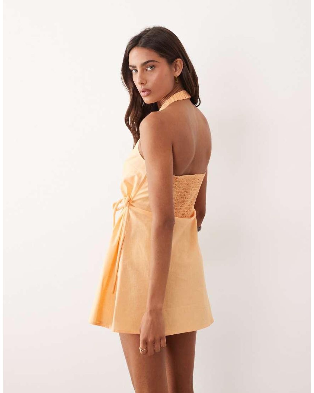 ASOS Natural Cotton-linen Blend Halter Neck Wrap Mini Sundress