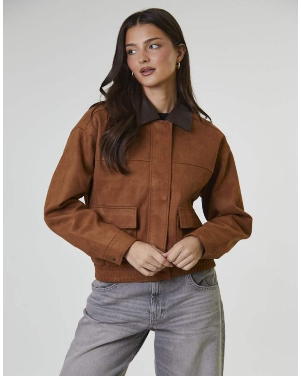 South Beach Brown Faux Suede Bomber Jacket With Pu Trim