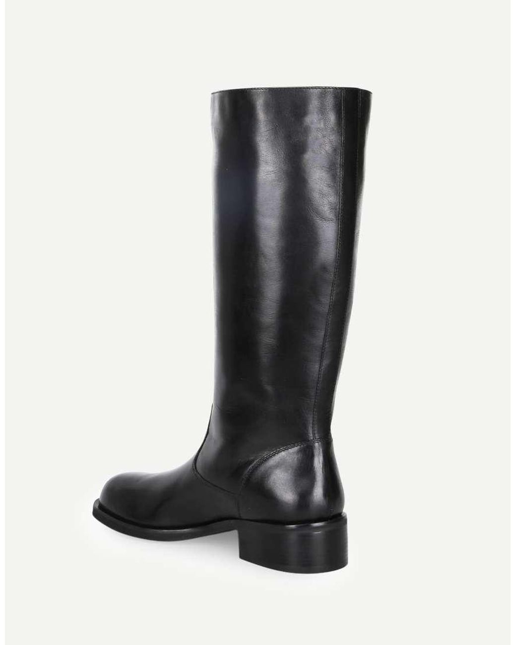 OFF THE HOOK Black Helia Leather Block Heel Knee High Boots