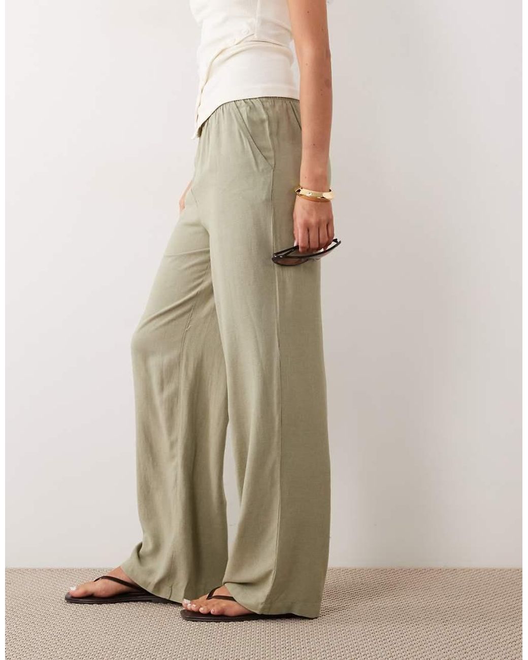 Jdy Natural Wide Leg Linen Mix Trouser