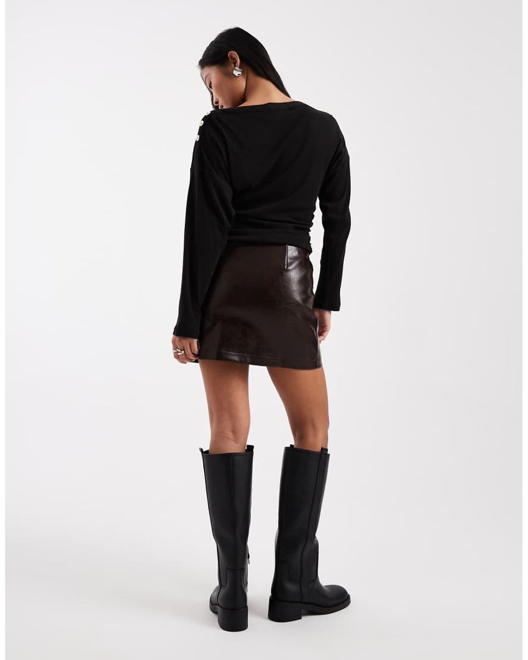 New Look Black Cracked Faux Leather Mini Skirt