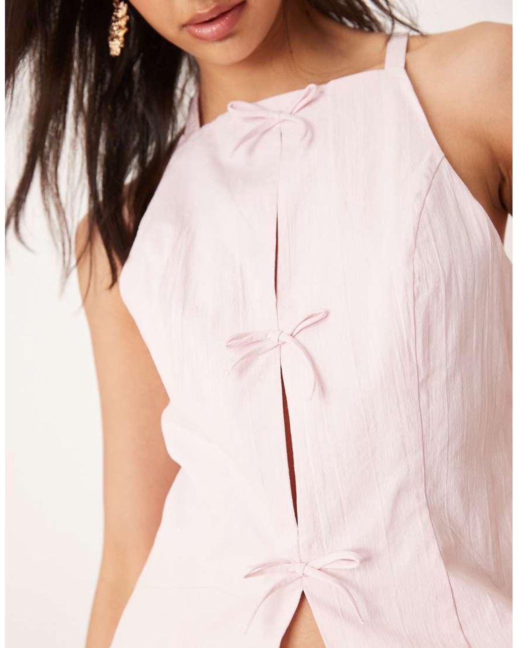 Mango Pink Halterneck Slim Fit Structured Top With Cut Out Bow Detail