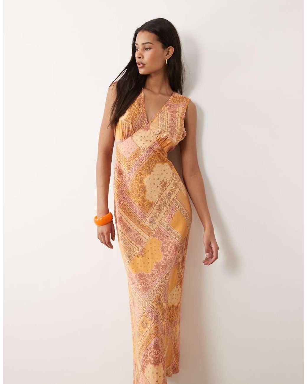 Wednesday's Girl Natural V-neck Midaxi Dress