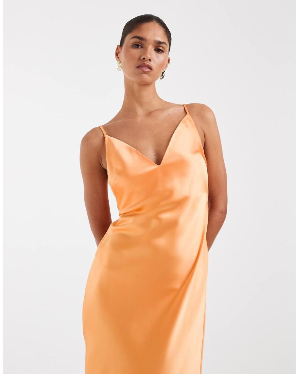 ASOS Orange High Apex Satin Midi Dress
