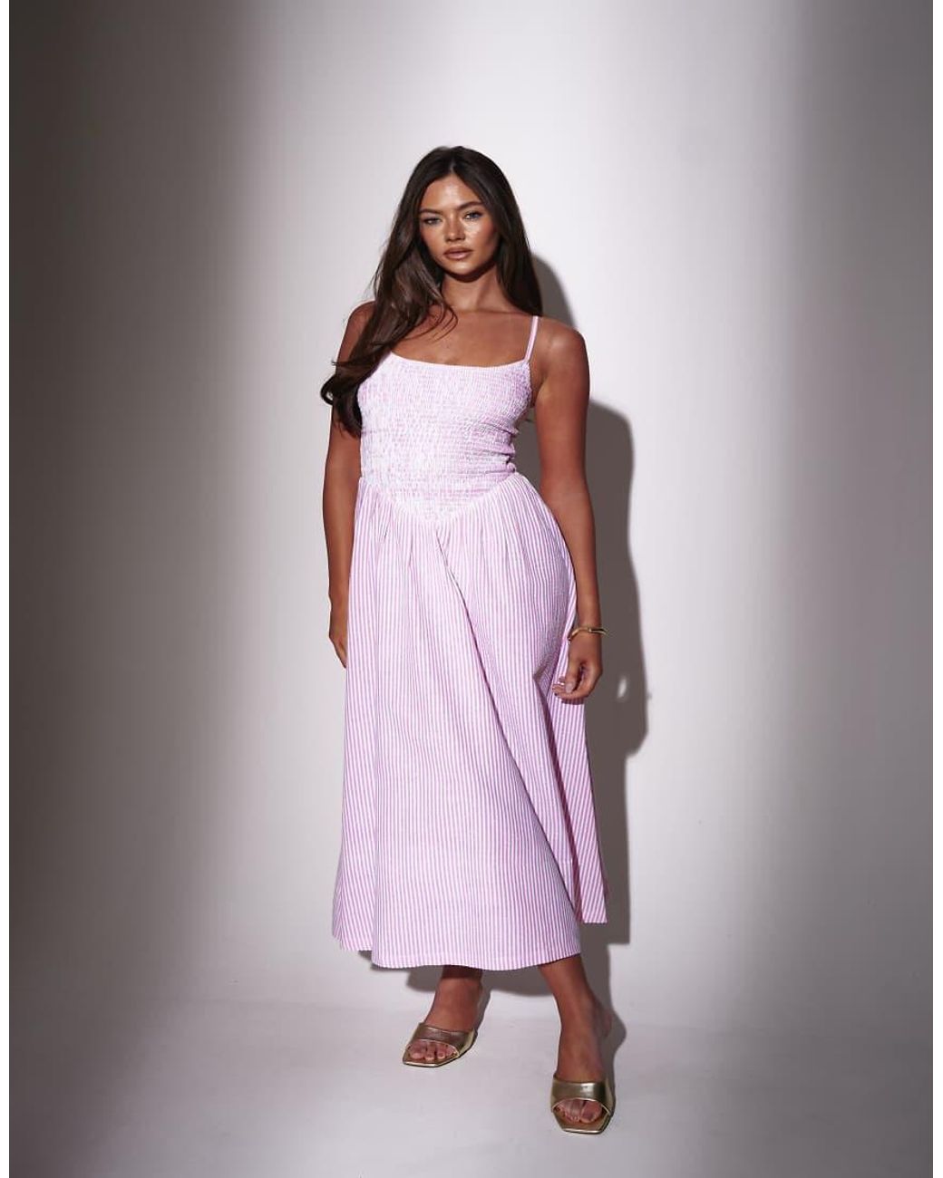 South Beach Purple Stripe Smocked Maxi Dress