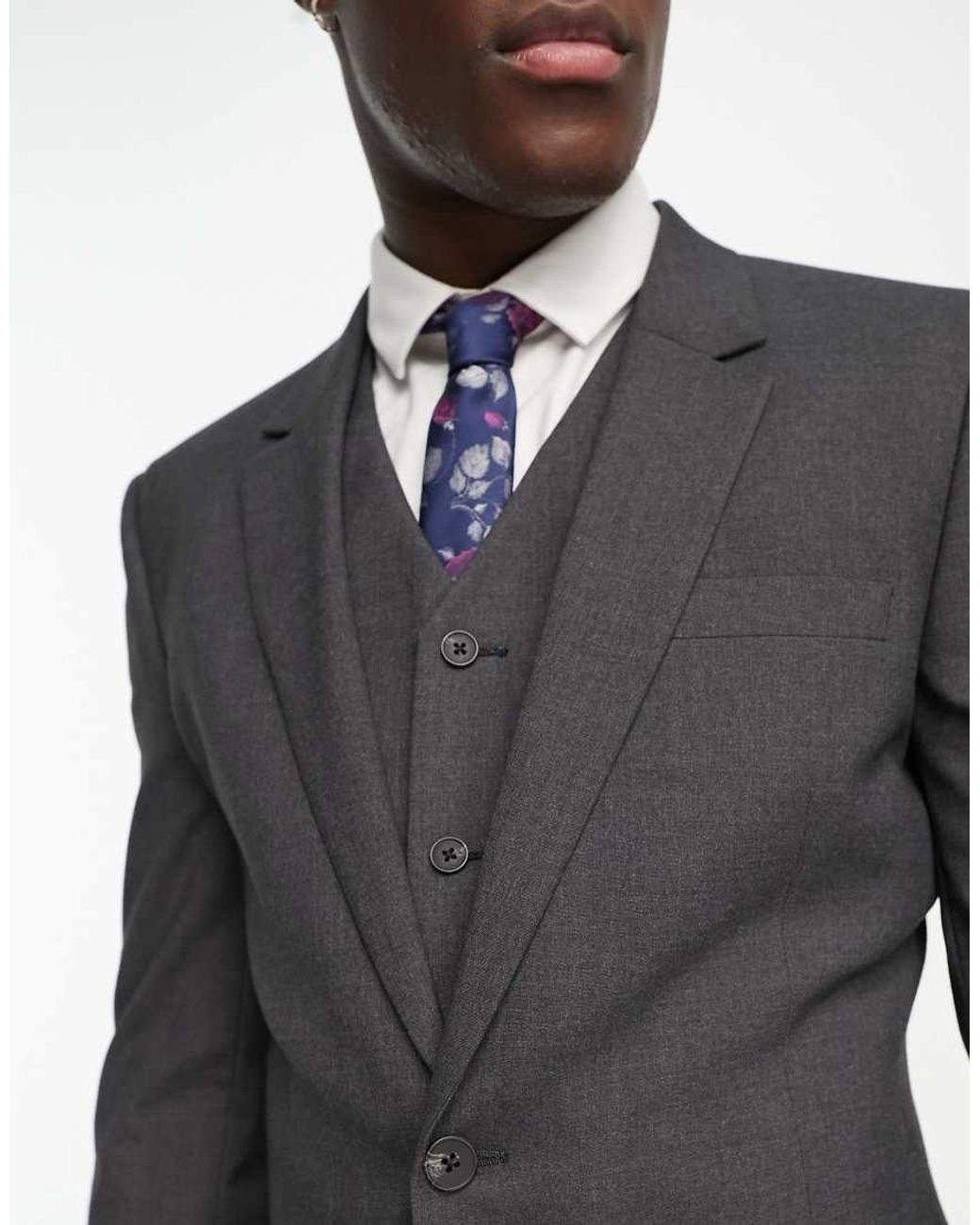 Chaqueta De Traje De Corte Slim En Antracita De -Gris ASOS de hombre de color Black