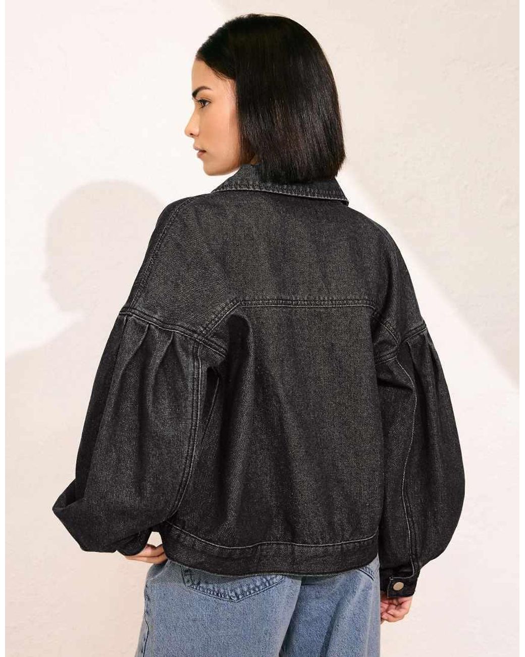 PixieGirl Black Petite Denim Balloon Sleeve Jacket