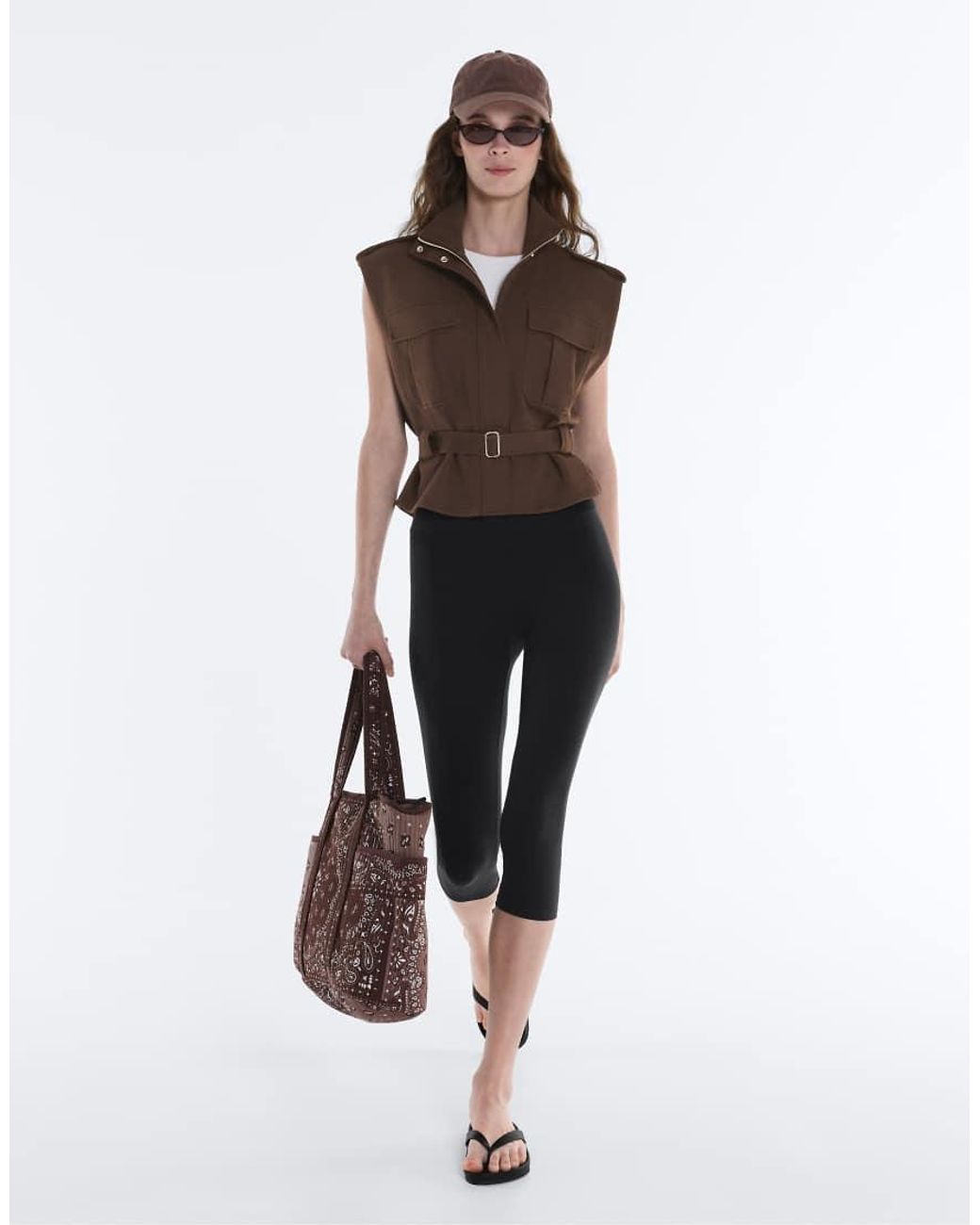 Oysho Brown Utility Piqué Gilet With Cotton Belt