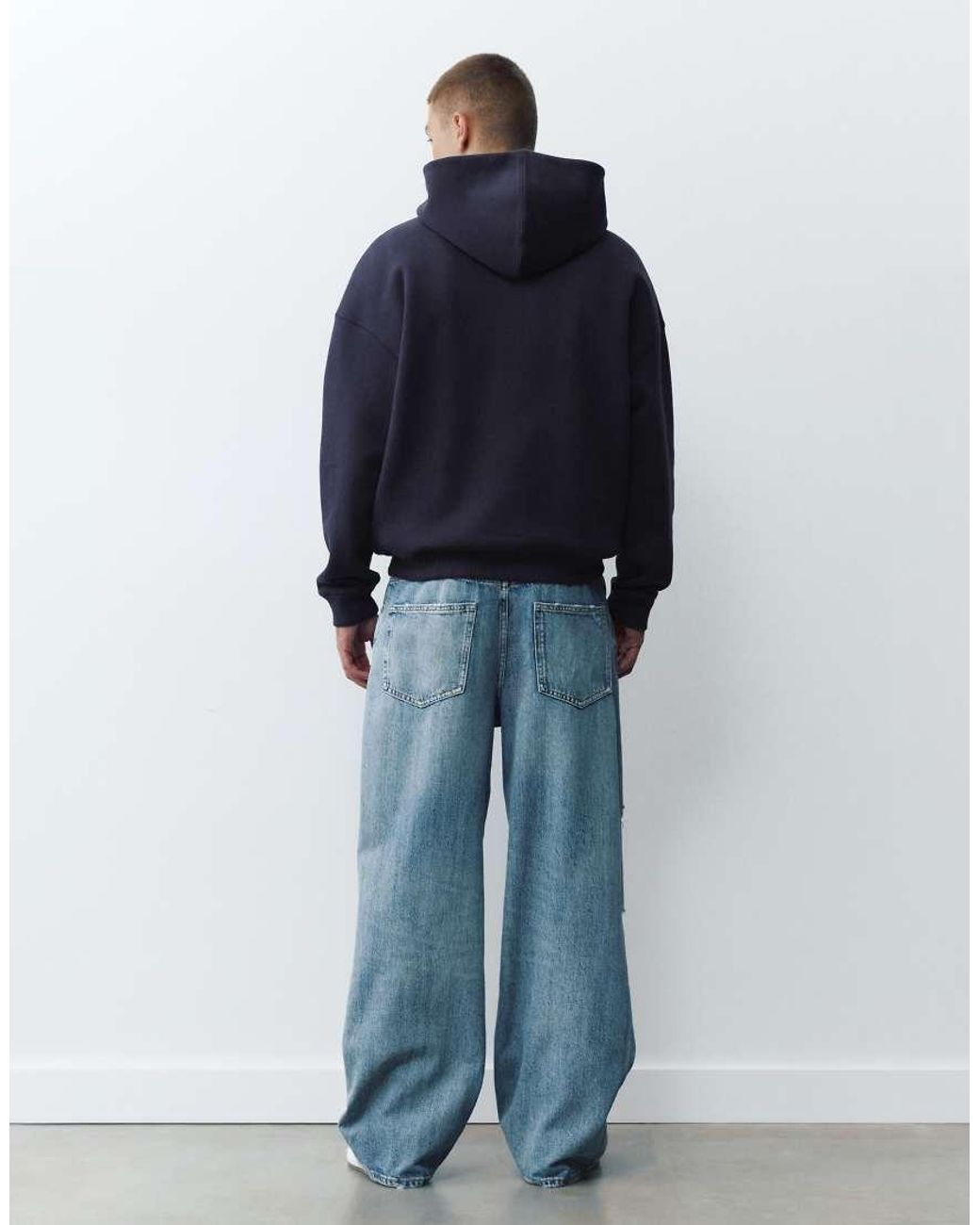 Pull&Bear Blue Boxy Fit Hoodie for men