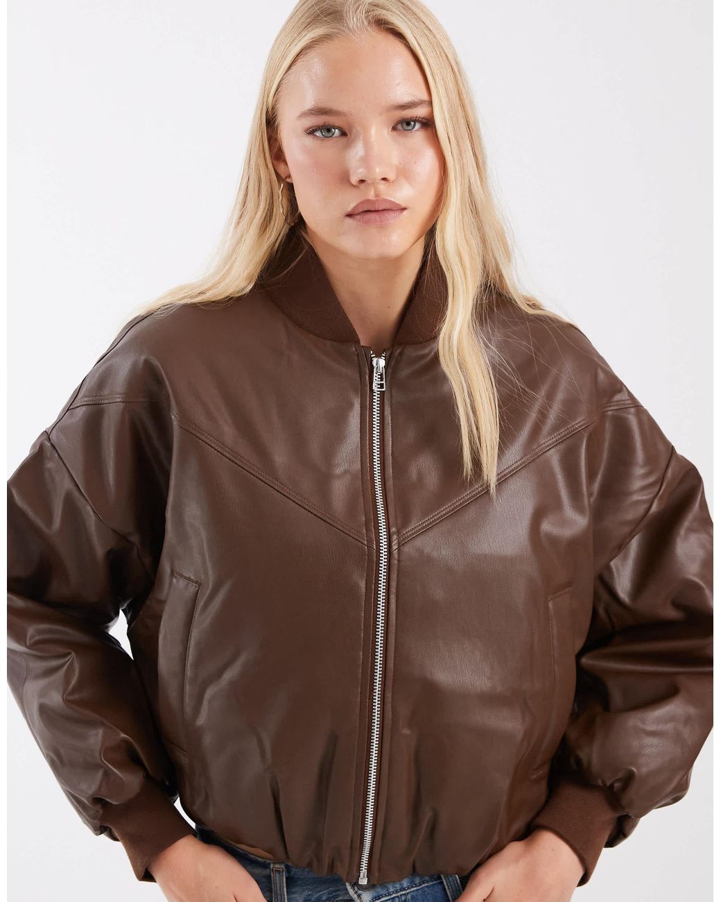 Nike Brown Pleather Bomber Jacket