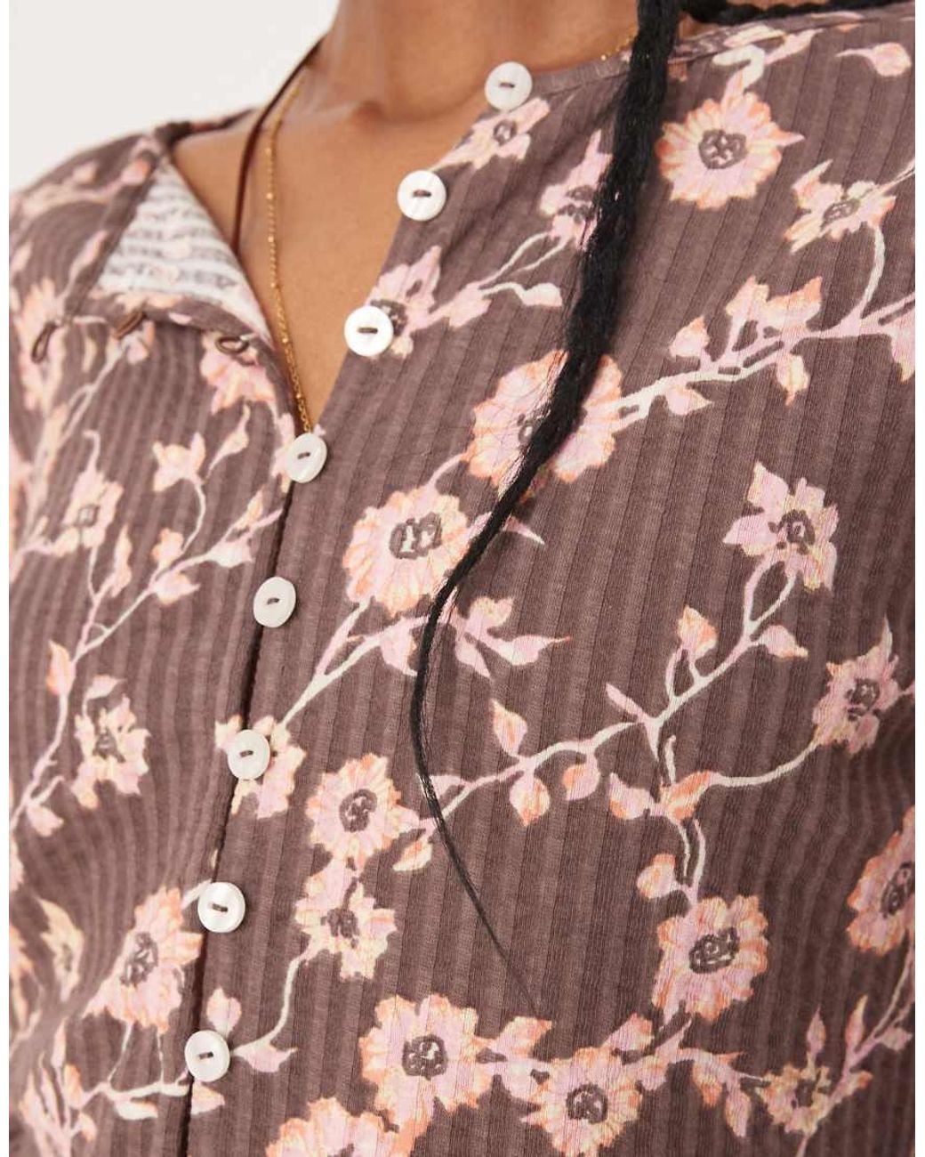 Free People Red Tilly Long Sleeve Printed Top