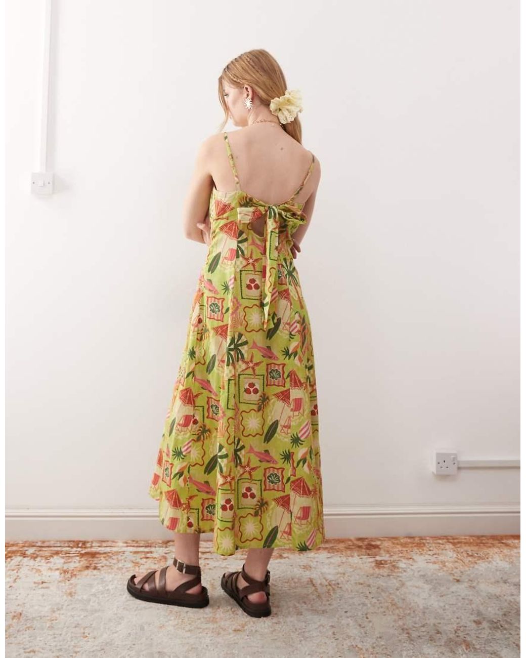 Reclaimed Vintage Natural Midi Dress With Bust Cup Detail And Godets