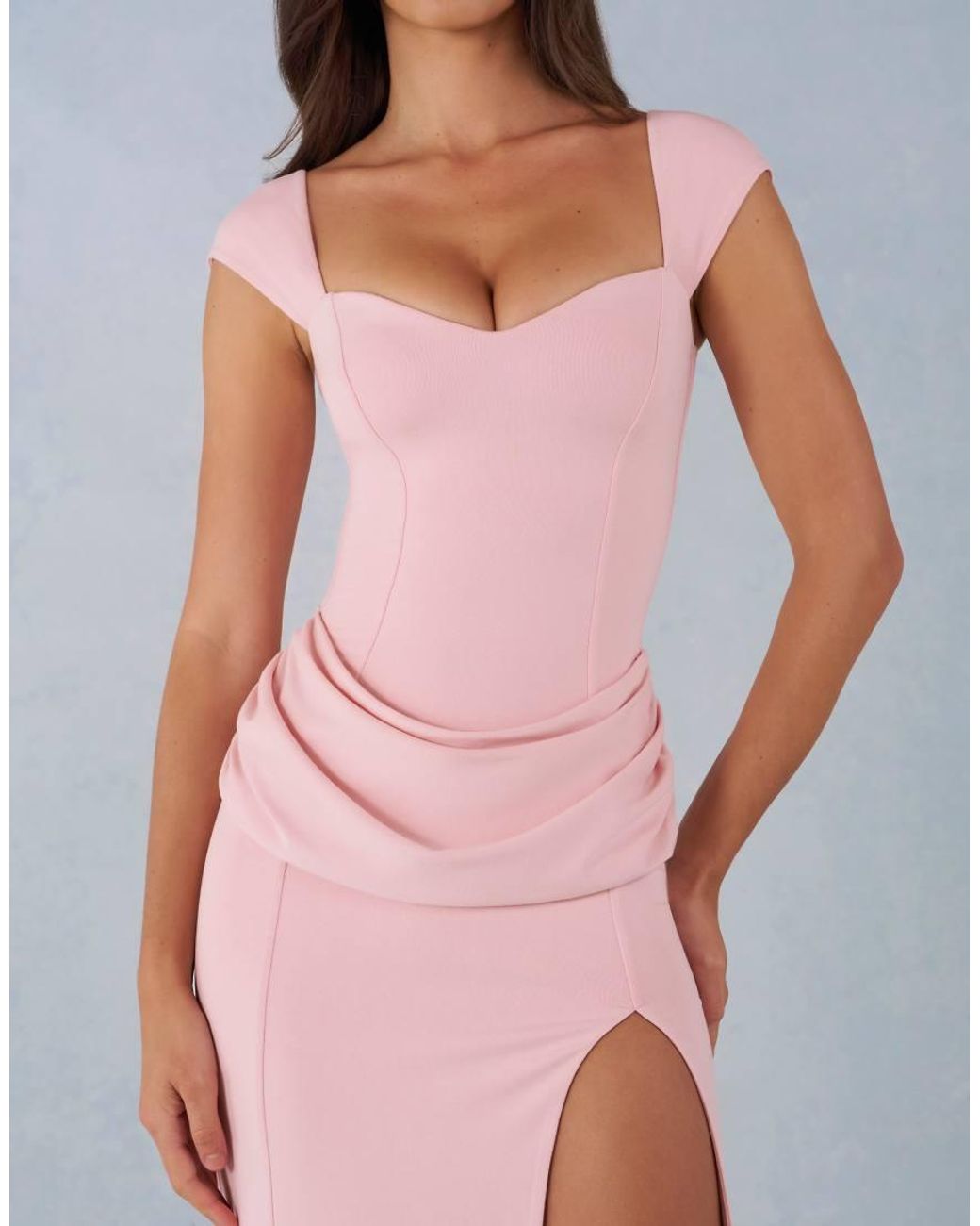 Oh Polly Pink Modal Sweetheart Cap Sleeve Draped Detail Maxi Dress
