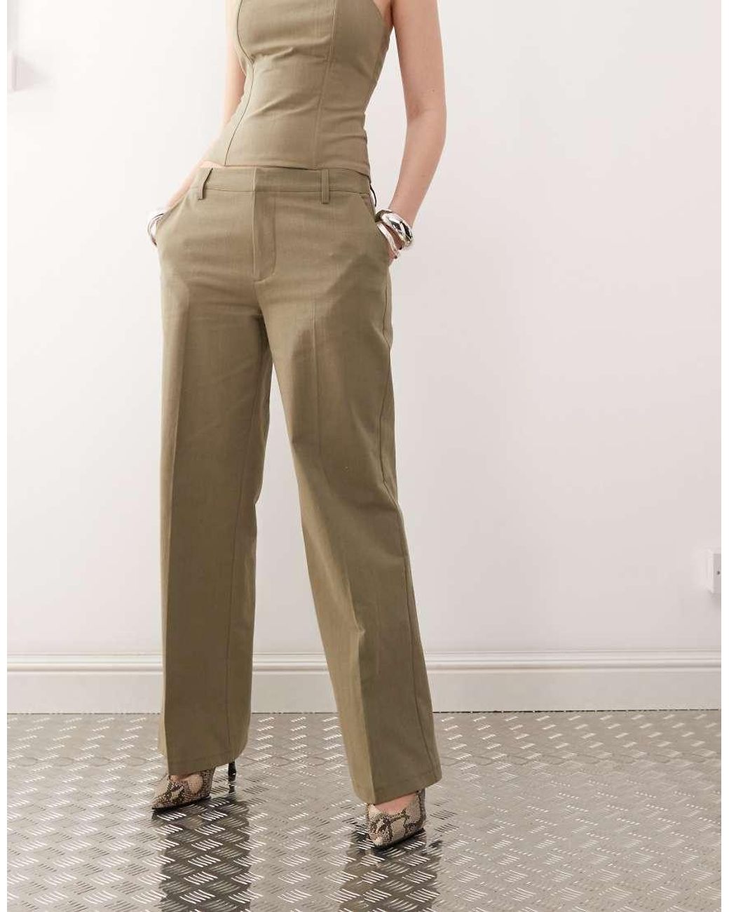 Lioness Natural Elements Linen Look Cotton Low Waisted Tailored Wide Leg Trousers Co-ord