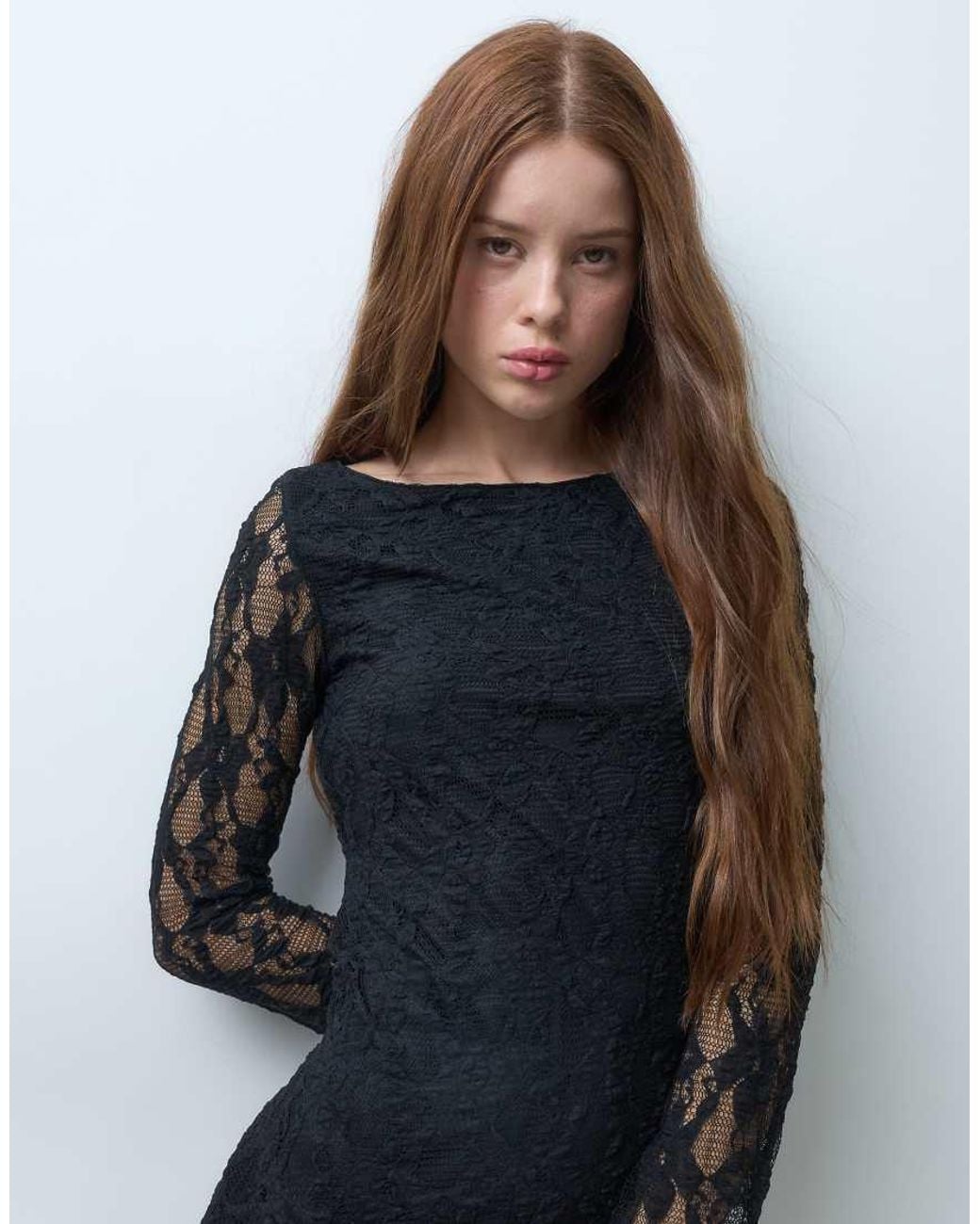 Only Petite Black Lace Long Sleeve Mini Dress