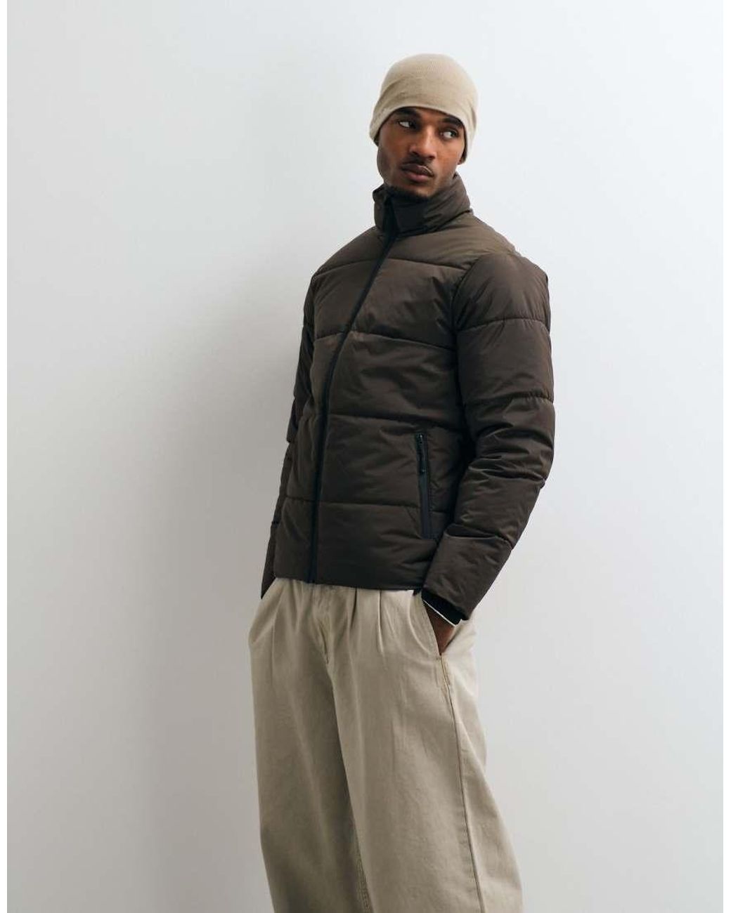 Blend Brown Zip Through Puffer Jacket for men