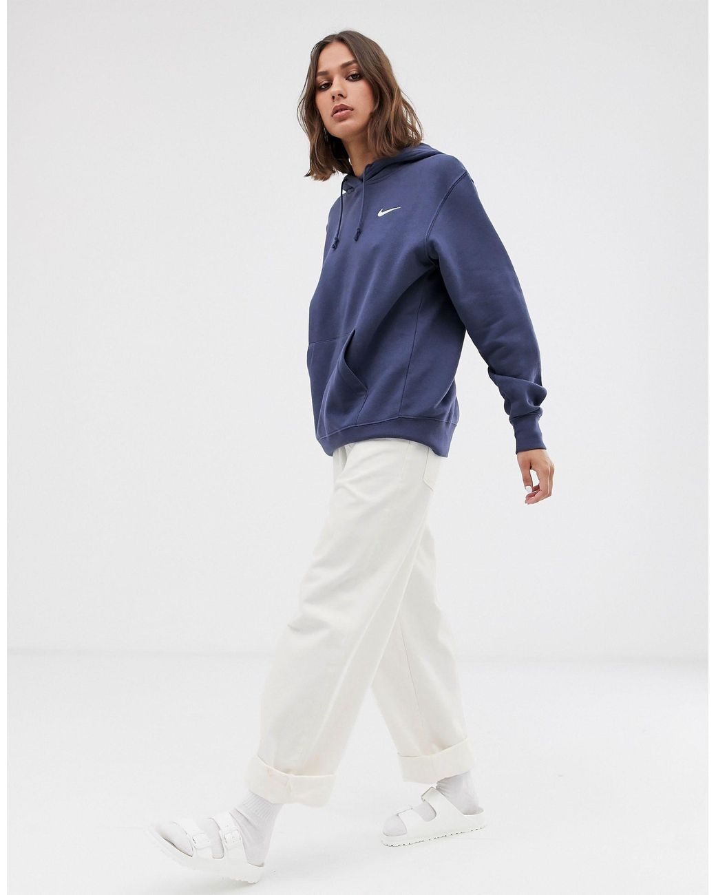 Nike washed blue best sale mini swoosh oversized hoodie