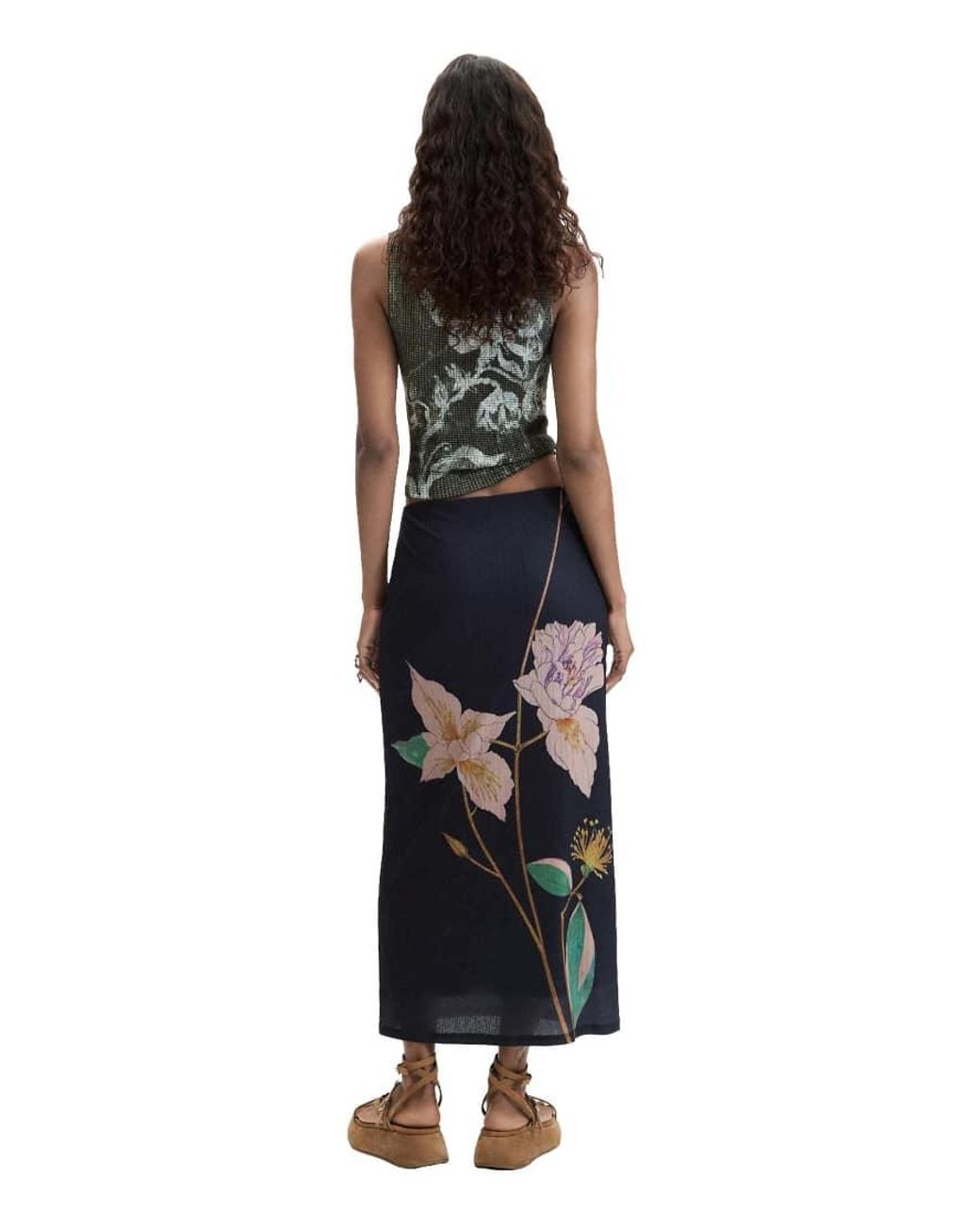 Desigual Black Long Printed Skirt