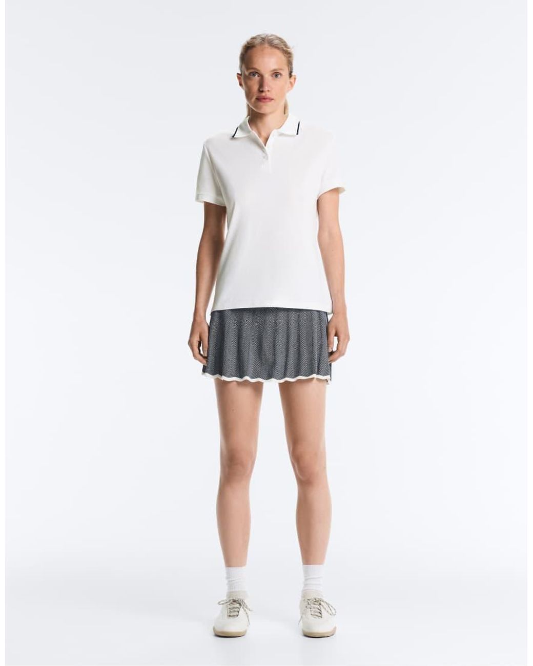 Oysho White Contrast Piqué Cotton Short-Sleeved Polo Shirt