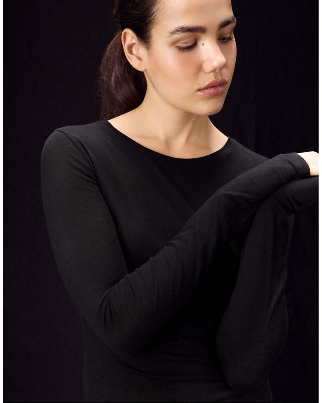 Stradivarius Blue 100% Cotton Long-sleeve T-shirt