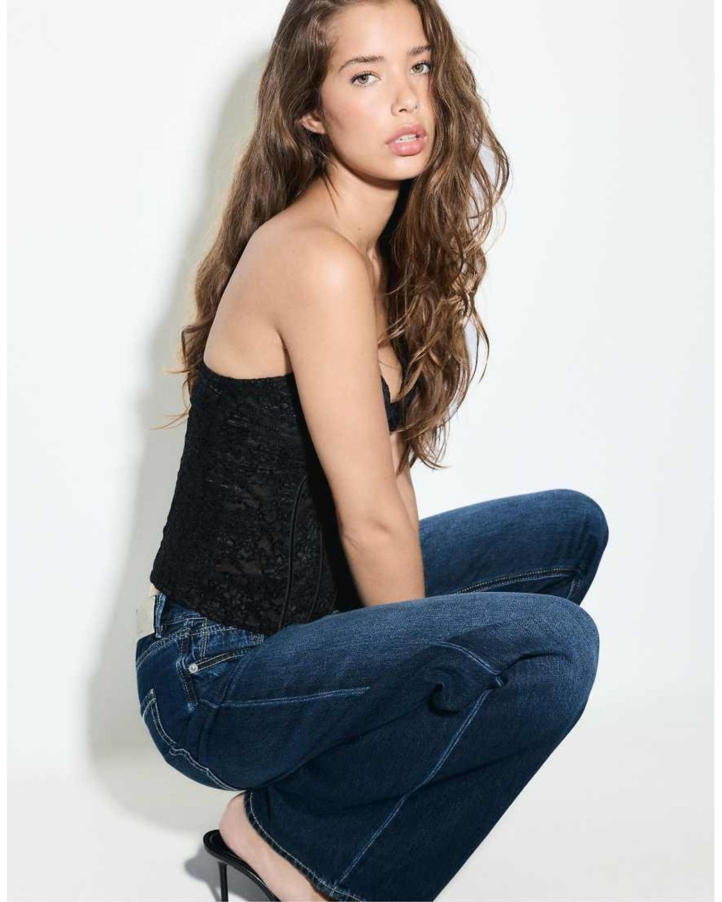 Stradivarius Blue Petite D91 Low Wide-leg Jeans