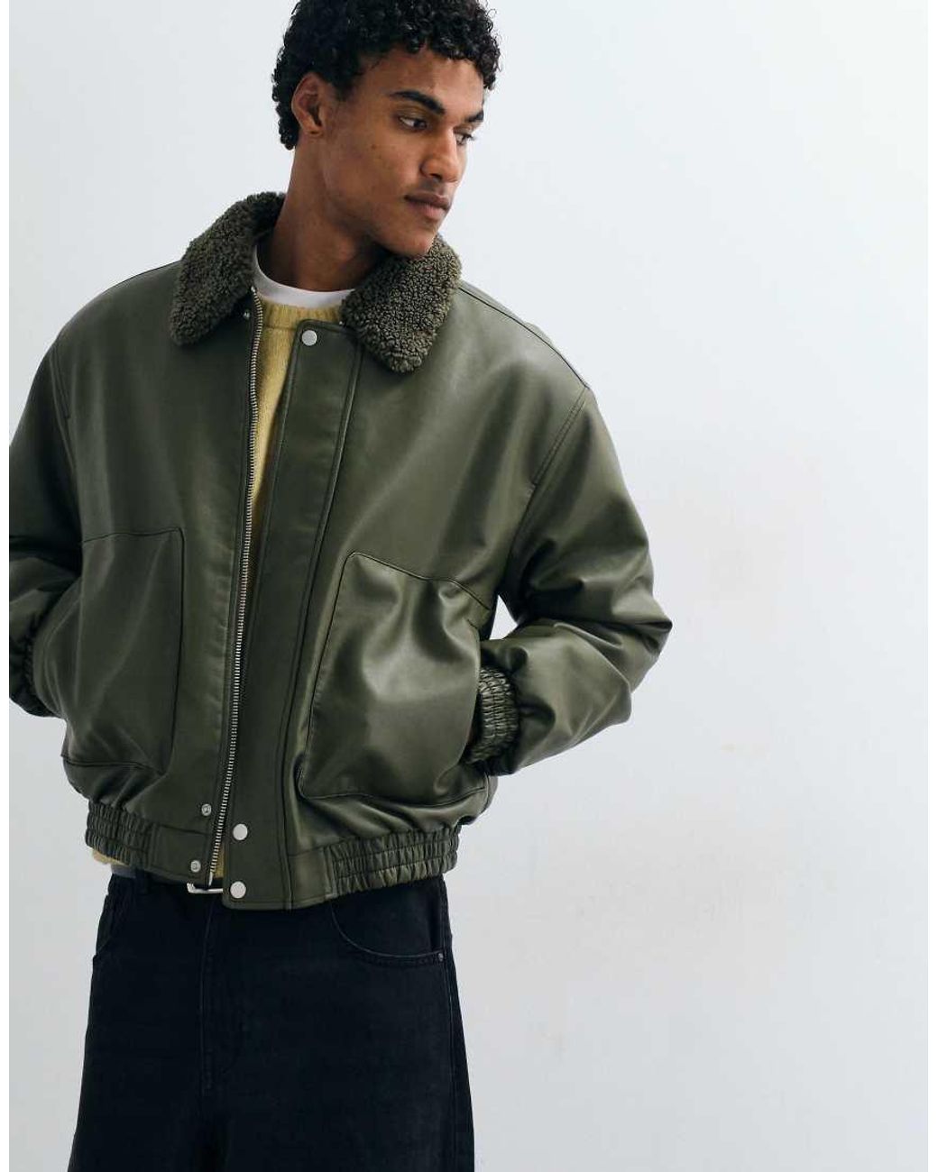 ASOS Green Faux Leather Flight Jacket for men