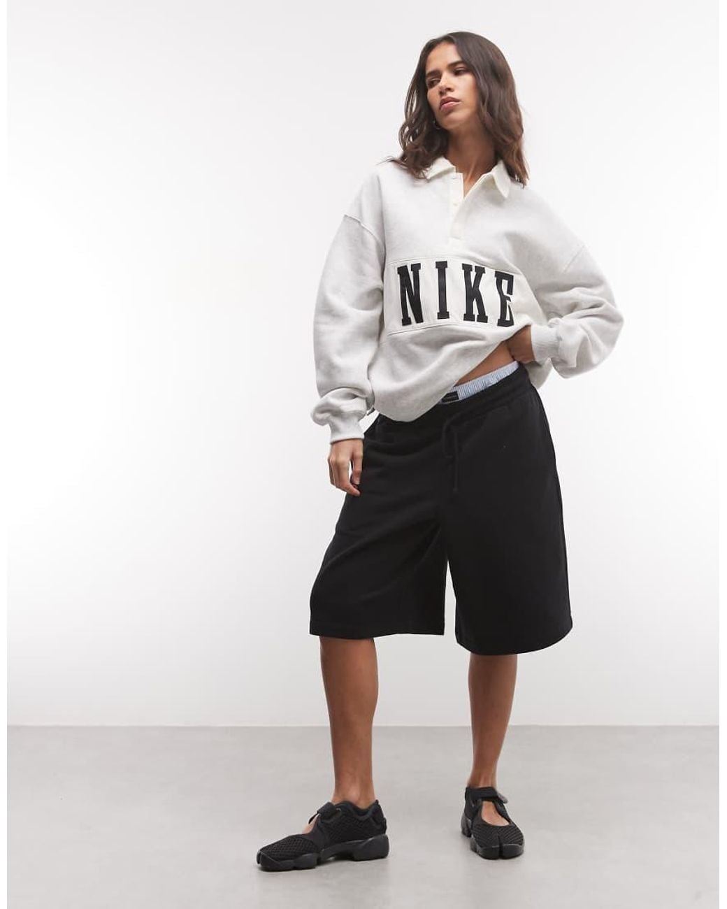 Nike White Studio Fleece Mid-Weight Oversized Rugby Sweat