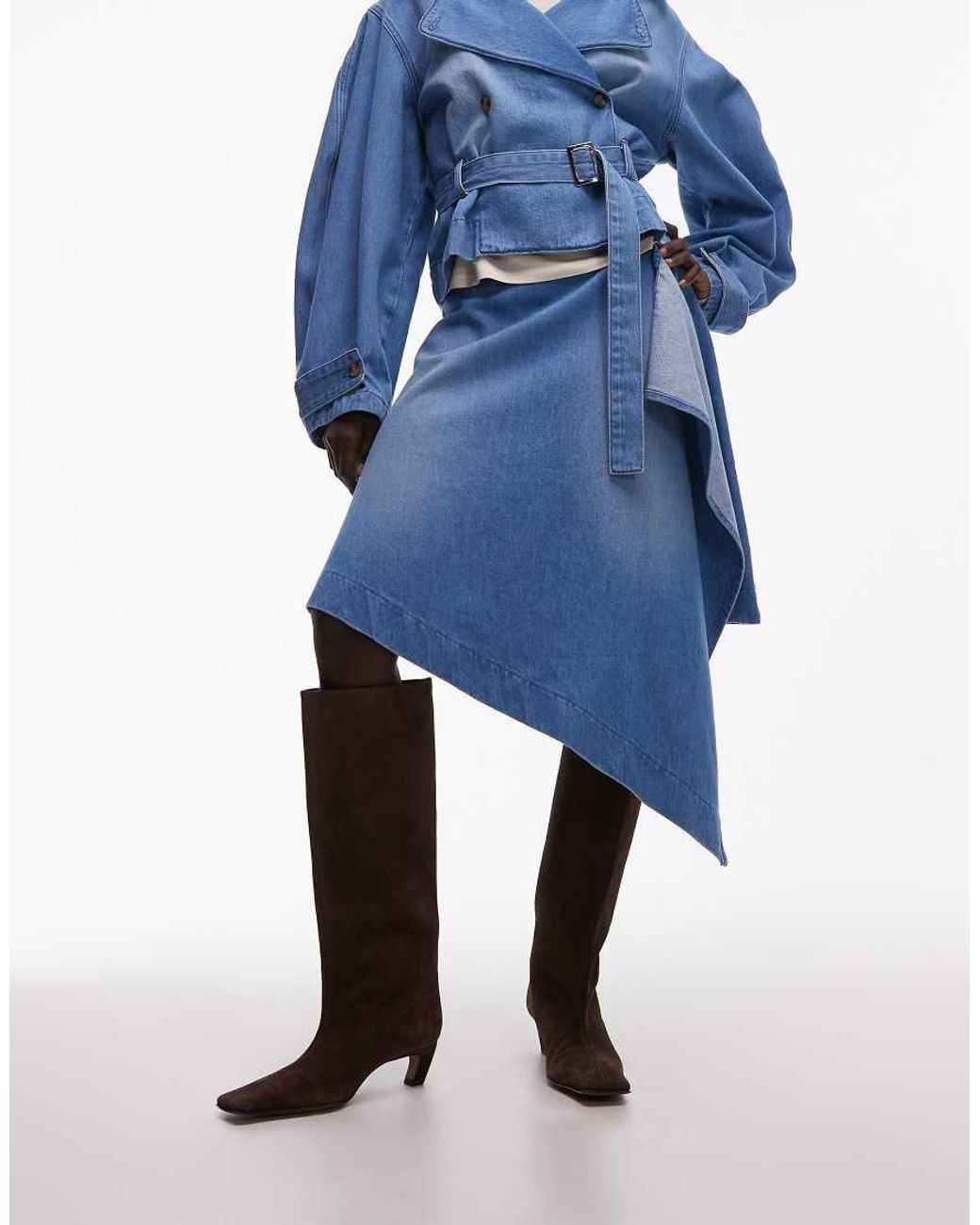 ASOS Blue Asymmetrical Hem Soft Denim Skirt